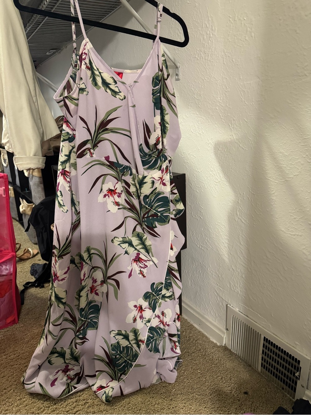 Jennifer Lopez Lavender Floral Spaghetti-Strap Maxi Dress